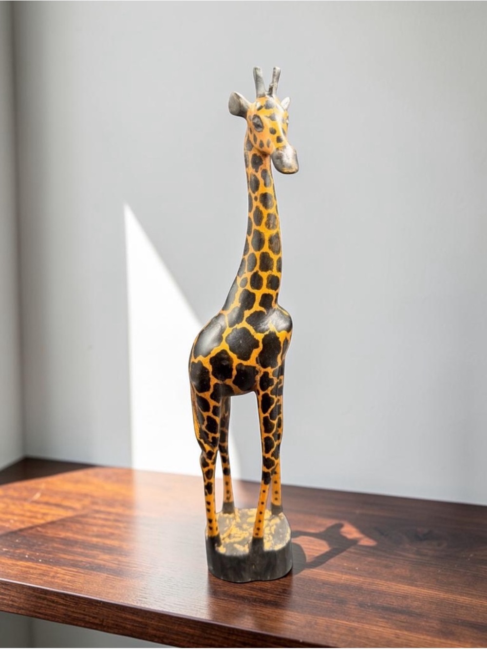 Vintage Hand Carved Wooden Giraffe Statue 14" Tall - Hand Painted African Art